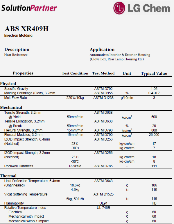 韓國(guó)LG ABS XR409H物性表（英文）